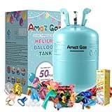 AmazGas 13.4L Helium Tank With 14.9 cu.ft 99.99% Pure Helium Gas for Balloons with 50 Assorted Latex Balloons, Curling Ribbon and Balloon Tying Tool for Party Decorations