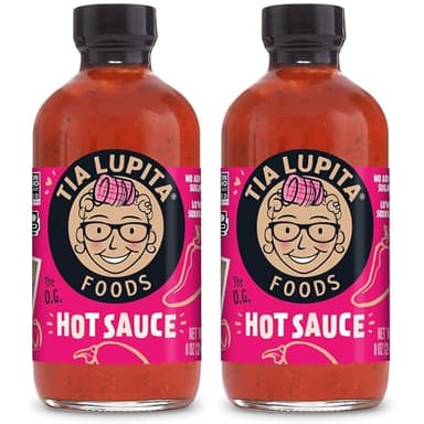 Tia Lupita Hot Sauce 8 Oz (Pack of 2) - Flavorful Heat, Medium Spice with Smoky-Sweet Flavor - Gluten-Free, Non-GMO, Sugar-Free, Low Sodium, Keto-Friendly, No Carbs - Made with Red Jalapeño Peppers