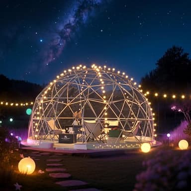 Upgraded 12FT Garden Dome Tent, Outdoor Clear Bubble Tent for 6–10 People, Geodesic Dome Greenhouse with Waterproof PVC Clear Cover, LED Lights, Window for Backyard Patio Camping Party