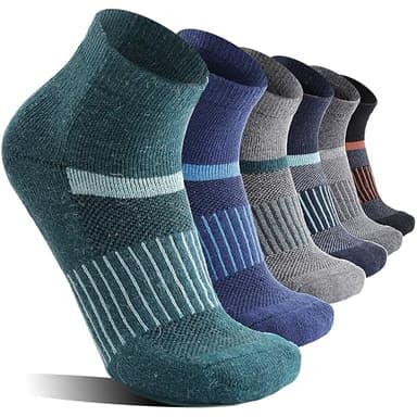 Anlisim Merino Wool Quarter Hiking Socks Compression Warm Thermal Winter Thick Cushion Running Moisture Wicking No Show Socks Gifts Stocking Stuffers for Women Men 6 Pairs(Color Mixed,M)