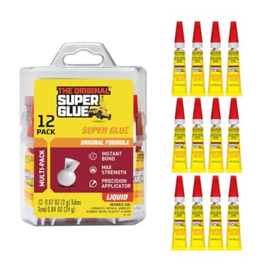 Super Glue Liquid, 2 Gram Tubes, 12-Pack, Clear, Instant Bonding, Fast Dry, Cyanoacrylate Adhesive, Precision Tip for Wood, Metal, Plastic, Crafts, Ceramic, and Toy Repairs