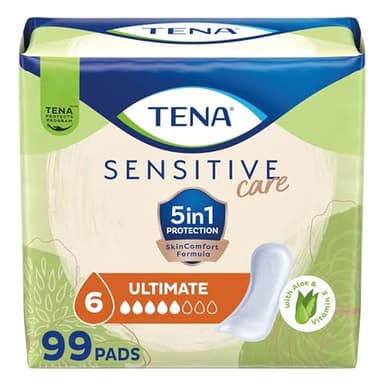 TENA Incontinence Pads, Bladder Control & Postpartum for Women, Ultimate Absorbency, Aloe and Vitamin E, Sensitive Care - 99 Count