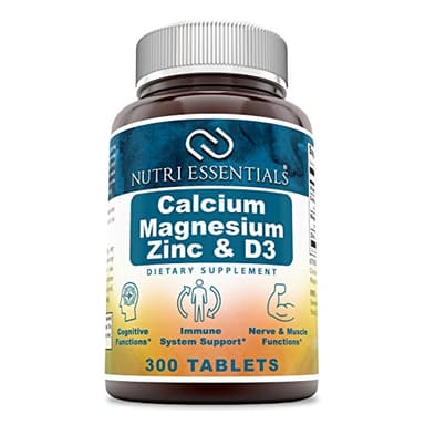 Nutri Essentials Calcium Magnesium Zinc + Vitamin D3 Tablets- Promotes Strong Bones & Teeth, Support Nerve & Muscle Function* (300 Count)