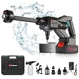 Cordless Pressure Washer, 800 PSI 1.5 Gpm Portable Handheld High-Pressure Washer Gun, Battery Powered Car Wash Gun with 5 Meter of Hose and 6-in-1 Nozzle for Car/Fence/Floor/Patio Cleaning & Watering