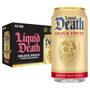 Liquid Death Soda-Flavored Sparkling Water - Grave Fruit (Grapefruit Flavor), Less Sugar*, Huge Flavor, No Caffeine, No Artificial Sweeteners, 12 Fl Oz (Pack of 12)