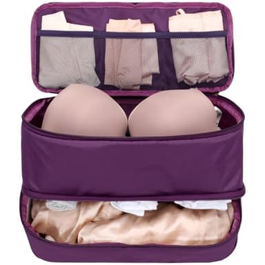 Cambond Travel Underwear Organizer Bag - Large 4-in-1 Soft Double Layer Bra Travel Bag Fits B to 36D, Portable Expandable Compression Packing Organizers, Underwear Bag Packing Cubes for Women, Purple