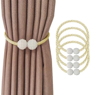 Yiaizhuo 4 Curtain Tiebacks Holdbacks Magnetic Buckle Woven Tie Hold Back Clips Rope Holder Tieback Holdback Curtains Decoration Pearl Gold
