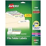 Avery 5266 Permanent Filing Labels, 1/3 Cut, 750/PK, RD/BE/GN/PE/YW