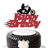 Motorcycle Happy Birthday Cake Topper, Bday Party Decorations, Harley Motocross Sport Party Supplies for Men Boys, Pre-assembled, Double-sided Glitter