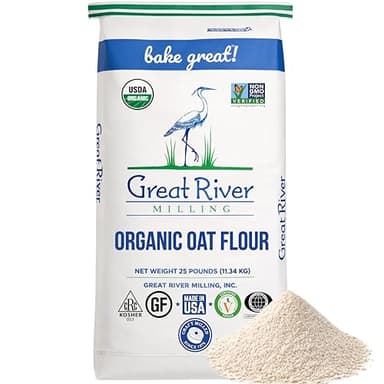 Great River Milling Organic Oat Flour | Gluten Free Whole Grain Flour | Non-GMO, Kosher, Vegan Certified | Naturally Sweet Flavor for Pancakes, Muffins, Cookies & Baking Blends | 25 Lb