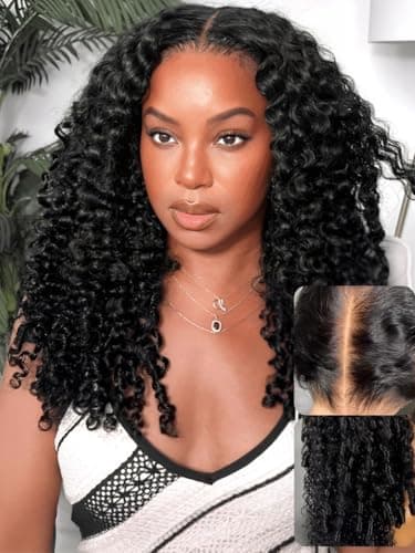 UNICE Curly Human Hair Wig with Finger Coil Ends Bye Bye Knots 7x5 Lace Glueless Wigs Human Hair Pre Plucked Pre Cut Bleached Knots Natural Hairline 150% Density 24 inch