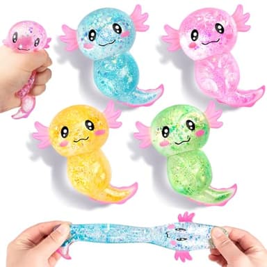 LSGYPAQ 4PCS Glitter Stress Relief Axolotl Toy Cute Malt Sugar Filled Sensory Fidget Toy for Kids Adults Soothing Birthday Party Favors Gift (4 Colors)