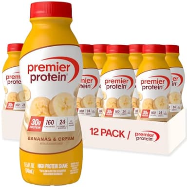Premier Protein Shake, Bananas & Cream, 30g Protein, No Added Sugar, 24 Vitamins & Minerals to Support Immune Health, 11.5 fl oz, 12 Pack
