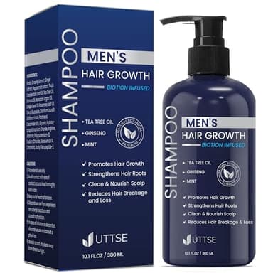 Uttse Biotion Hair Growth Shampoo for Men: Natural Thickening Shampoo with Tea Tree Oil Ginseng Mint for Hair Loss and Thinning Hair - 10.1 fl.oz, Dark Blue