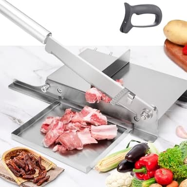 Moongiantgo Biltong Slicer Manual Meat Cutter with Scale - Stainless Steel Cutting Machine Hand Herb Root Slicer for Salami, Ham, Bacon, Vegetables, Deli, Ginseng, Fish (KD0270)
