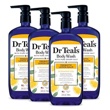 Dr Teal's Body Wash with Pure Epsom Salt, with Prebiotic Lemon Balm & Sage, 24 fl oz (Pack of 4)