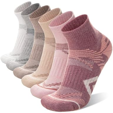 ANTSANG 6 Pairs Merino Wool Quarter Ankle Hiking Running Socks Compression Thermal Thick Cushion Socks for Women Men(Pink Series,M)