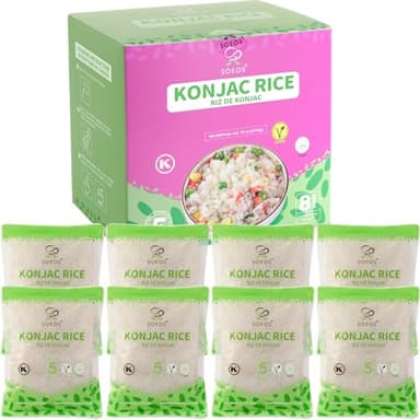 Soeos Konjac Rice, 8 Packs, 9.5 oz Each Bag, Low Carb, Low Calorie Shirataki Rice, Gluten Free, Sugar Free, Vegan Friendly, Easy to Prepare, Perfect for Asian & Everyday Cooking, Total 76 Ounce