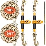 VEVOR 5/16-3/8 Ratchet Chain Binder with Chain, 7100 lbs Load Limit & 4700 lbs G80 Chain, Detachable Anti-Skid Handle, Tie Down Hauling Chain Binders for Flatbed Truck Trailer, 2 Set Black & Yellow