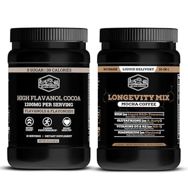 Black Forest High Flavanol Cocoa Powder 1200mg Flavanols and Longevity Mocha Coffee 10 in 1 NMN Glutathione Vitamins Polyphenol Cocoa Energy and Heart Health Bundle