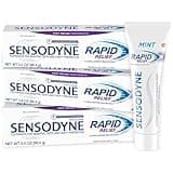 Sensodyne Rapid Relief Toothpaste for Sensitive Teeth, Mint with Fluoride, Adult Sensitive Toothpaste for Painful Teeth and Gums, Long Lasting Protection, 3.4 oz (Pack of 3)