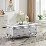 NicBex Bench with Storage and Seating Flip Top Entryway Bench Seat with Safety Hinge, Storage Chest with Padded Seat Bed End Stool for Hallway Living Room Bedroom Supports 250 lb, Silver PU