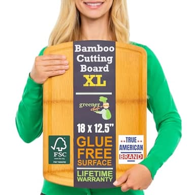 FSC-Certified Extra Large Bamboo Cutting Board Featuring 18 Inch Glue-Free Surface™ – XL, Non-Toxic Wooden Board for Family Kitchens, Butcher Block Style Food Prep with Lifetime Replacements