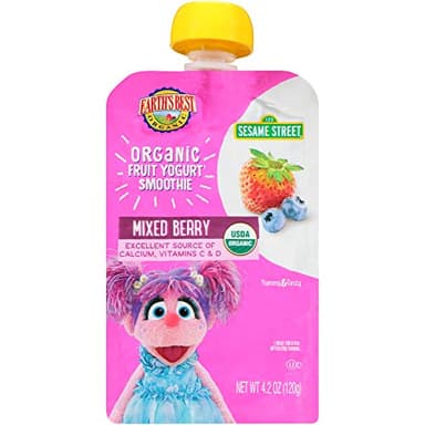 Earth's Best Organic Yogurt Smoothie Pouches, 24+ Months, Fruit Yogurt Smoothie for Toddlers 24 Months and Up, Mixed Berry, 4.2 Ounce Resealable Pouch