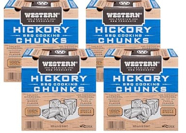 Western Wood Smoking Chunks Multi Pack – 4 Boxes (500 cu in Each) – Hickory Chunks – All-Natural BBQ Wood for Grilling, Smoking Beef, Pork, Poultry & More (Hickory, Wood Chunks)