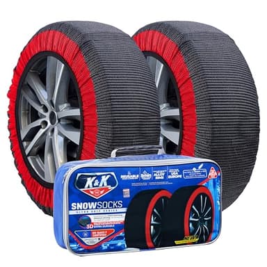 K&K Auto Snow Socks for Tires – Pro Series for Ultimate Grip Approved Snow Chain Alternative Traction Device – Tire Sock for Car Sedan Coupe – Winter Travel Accessory Emergency Kit – Medium (2pcs)