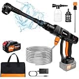 BRIEFNESS Cordless Pressure Washer, Portable Power Washer with Rechargeable 3.0Ah Battery 6-in-1 Nozzle, Handheld Brushless High-Pressure Car Washer Gun with Tool Case for Cars, Floors, Fences, Black