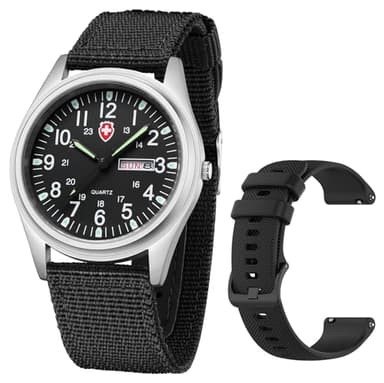 Gosasa Unisex Military Watches Sport Textile Nylon Strap Luminous Fashion Watch Analog Display Quartz Waterproof Casual Wristwatch (Black)