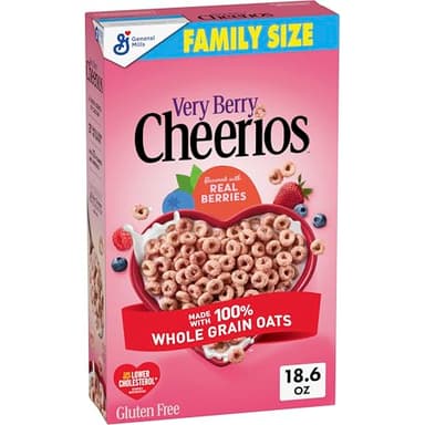 Very Berry Cheerios, Heart Healthy Gluten Free Breakfast Cereal, Made with Whole Grain Oats, Family Size, 18.6 oz
