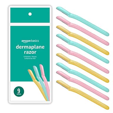Amazon Basics Dermaplane Razor, Peach Fuzz Remover, Face Shaver for Women, Eyebrow Trimmer and Shaper, Facial Hair Removal, Exfoliating Tool with Blade Cover, Multicolor, 9 Count