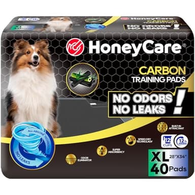 HONEY CARE All-Absorb Puppy Training Pads Dog Potty Pads Absorb Eliminating Urine Odor, Jumbo-Size Charcoal Puppy Pee Pad (Carbon, XL 28x34 inch, 40ct)