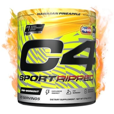 Cellucor C4 Ripped Sport Pre Workout Powder - NSF Certified for Sport - 200mg Caffeine + Cayenne Extract + Carnitine Tartrate + Beta-Alanine - Hawaiian Pineapple, 20 Servings