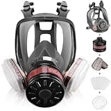 Full Face Gas Mask - Reusable Respirator Gas Masks Survival Nuclear and Chemical with 6001cn&40mm Activated Carbon Filter Against Gases/Dust/Vapors/Fume for Chemicals,Spray Paint, Industry, Sanding