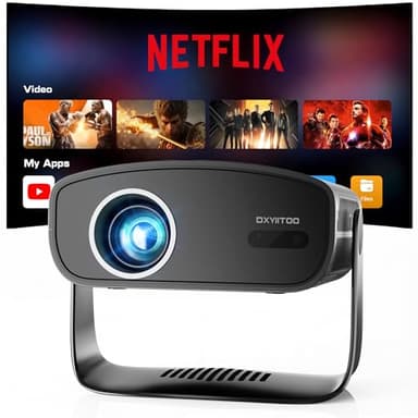 【Compatible with Netflix & 4K Support】Smart Projector with WiFi and Bluetooth, Native 1080P Home Movie Projector, Auto Focus & Keystone Portable Outdoor Projector, Wireless Proyector for Bedroom,Black
