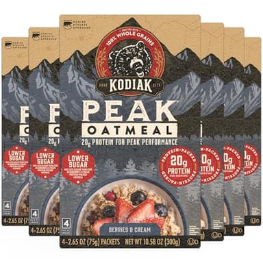 Kodiak Cakes Peak Instant Oatmeal Packets, Berries & Cream, High Protein,100% Whole Grains, 6 box with 4 packets each (Total of 24 packets)