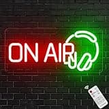 On Air Neon Sign with Remote Dimmer, Red Green Recording Headset LED Neon Light for Live Room, USB Powered for Twitch, Youtube Streamers/Gamers Music Studio Game Room Bar Party Gift Home Bedroom
