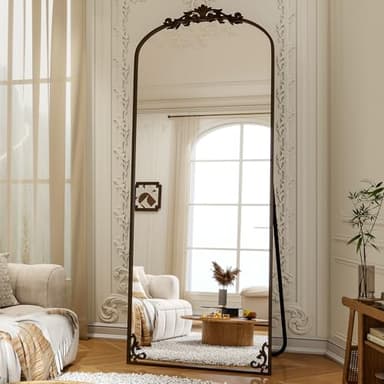 XRAMFY Arched Full Length Mirror, 71'' x 28'' Vintage Full Body Mirror with Carved for Home Decor, Standing Floor Mirror for Wall for Living Room, Bedroom, Cloakroom, Bronze, Retro Style