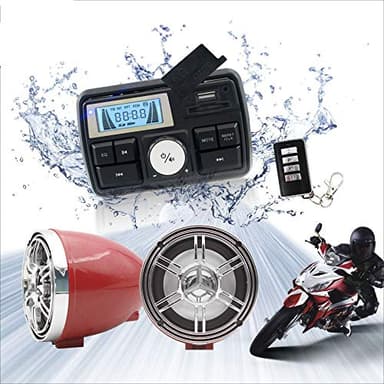 XYC 12V Radio 3 inch Motorcycle ATV UTV Golf Cart Waterproof Anti-Theft Bluetooth Speaker USB TF U Disk FM Radio Stereo System (Silver&Red)