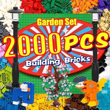 2000 Pieces Building Bricks, Building Bulks Blocks with 1 Packs 24x24 Studs Sticky Plates,400PCS Flowers and Tree/Grassland, Creative Toy Blocks Compatible with All Major Brands 14 Shape/18 Color