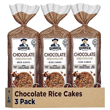 Quaker Large Rice Cakes, Chocolate, 7.23 oz Bags, (3 Pack), Gluten Free, Whole Grain, No Added Colors