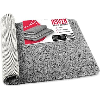 Asvin Soft Textured Bath, Shower, Tub Mat, 24x16 Inch Rectangular, Phthalate Free, Non Slip Comfort Bathtub Mats with Drain, PVC Loofah Bathroom Mat for Wet Areas, Quick Drying, Grey