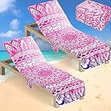 Oudain 2 Pcs Summer Beach Chair Covers with Side Pocket Boho Pool Lounge Chair Towel Covers Mandala Microfiber Pattern for Outdoor Garden Courtyard Patio Sunbathing Lawn,28.7 x 82.5 Inch(Sweet)
