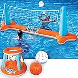 JOYIN Inflatable Pool Float Set Volleyball Net & Basketball Hoops, Floating Swimming Game Toy for Kids and Adults, Summer Floaties, Volleyball Court (105”x28”x38”)|Basketball (27.6”x23”),L-Orange
