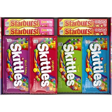 STARBURST Original & FaveRed and SKITTLES Original, Wild Berry, Sour and Tropical Chewy Candy Full Size Travel Essentials Variety Pack, 30 Count Bulk Box
