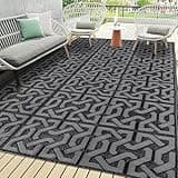 SAND MINE Reversible Mats, Plastic Straw Rug, Modern Area Rug, Large Floor Mat Rug for Outdoors, RV, Patio, Backyard, Deck, Picnic, Beach, Trailer, Camping (9' x 18', Black & Grey)