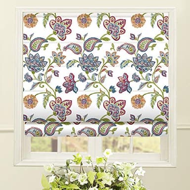 Artdix Washable Roman Shades, Floral Custom Fabric Blackout Cordless Roman Shades for Windows, Doors, Kitchen Windows, Easy to Install
